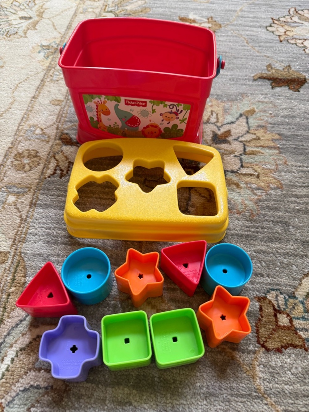 Fisher-Price Bright Red Bucket with Yellow Lid & Multicolor Shapes